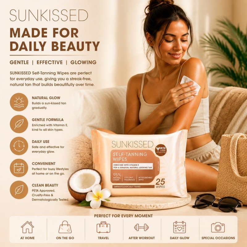 Sunkissed Self Tanning Wipes Pack of 4 – 25 Count