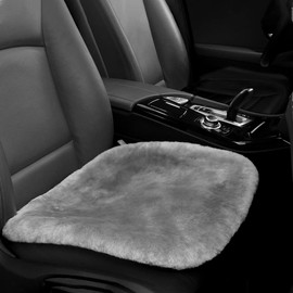 IRIWOOL Genuine Sheepskin Auto Seat Pad, Australian Soft Wool Seat Cover Breathable and Sweat-Wicking Comfort Warm Universal Fit,19.2 inch x19.2 inch (Front seat Cushion 1pc, Gray)