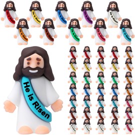 Bememo 50 Pcs Little Jesus Figures Original Design Rubber Mini Jesus Toys for Hide and Seek Religious Party Favors Easter Egg Stuffers Sunday School Craft Baptism Gifts (He is Risen)