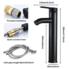 SUNOYA Washbasin Tap: Black Stainless Steel Bathroom Tap, Cold and Hot Water Dual Control, for Bathroom & Guest Toilet (13.5 x 29.5 cm Black)