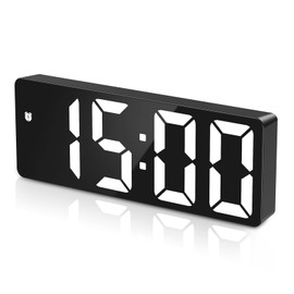 OQIMAX Digital Alarm Clock, LED Digital Alarm Clock, Digital Clock with Large LED Display, Temperature Display, Portable Clock with Snooze, 12/24H, 3 Brightness, Voice Control Function, for Bedroom,