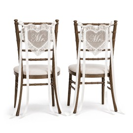 2 Pcs Mr and Mrs Sign Set, Heart‑Shaped Lace Wedding Chair Decorations