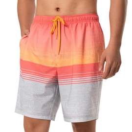 BARRACUDA BAY Mens Swim Trunks Quick-Dry 4-Way Stretch w/Ultra Soft Jersey Lining Premium Eco Material UPF 50+ (Color: Coral Sunset, Size: X-Large)