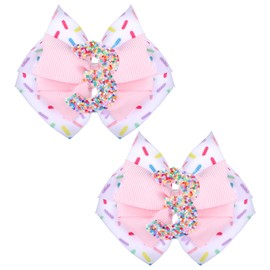 2PCS Pink Sprinkle Hair Bows 3rd Birthday Decorations for Girls, Birthday Bow for Baby Girls, 1 2 3 4 5 6 Years Sprinkle Decorations Non-Slip Confetti Ice Cream Party Pink Hair Accessories Headband
