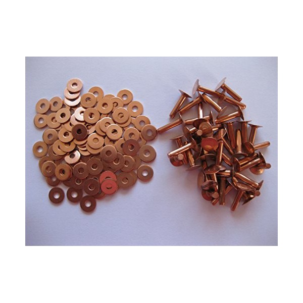 Copper saddlers rivets & washers 8 Gauge 4.1mm x 19mm3/4 leather belt bag crafts, number in pack 30
