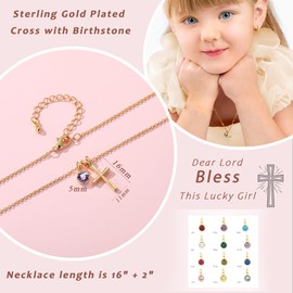 DORANA First Communion Gifts for Girls,Cross Necklace for Girls Birthstone Confirmation Gift for Teen Teenage Christian Baptism Gifts for Kids Daughter Little Girl Age,June