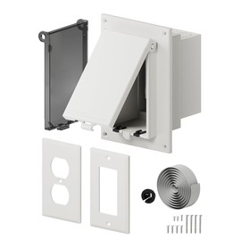 Recessed Outlet Box, DBVS1C-1 Low Profile Exterior Electrical Outlet Box for New Vinyl Siding, Enclosed Weatherproof Outdoor Outlet Box with 2 Covers, Clear & White, Vertical, 1-Gang﻿