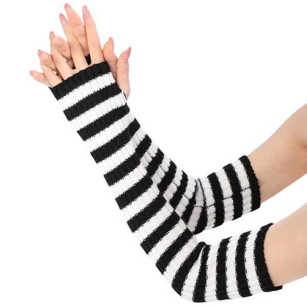 Pangogogo Punk Gothic Rock Striped Arm Warmers Y2k Emo Accessories