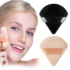 Triangle Powder Puff for Pressed Powder - 2 PCS Makeup Powder Puffs Soft Powder Sponge Reusable Triangle Sponges with Strap for Loose Powder Cosmetic Foundation Wet Dry Makeup