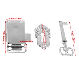 Vintage Furniture Lock for Cabinet Cupboard, Antique Silver Cabinet Lock with Key Decorative Sheet
