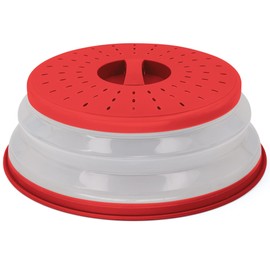 Microwave Cover for Food, Collapsible Microwave Splatter and Plate Covers Easy Grip Lid and Food Strainer, BPA Free and Dishwasher Safe, 10.5", Red - By Rampro