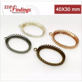 ZDP Findings - 2 pcs - Oval (40x30mm) Antique Brass Crown Bezel Setting 8392ABR