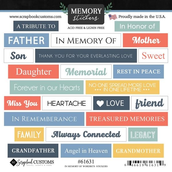 Scrapbook Customs in Memory Wordbits Stickers 6"x6" Cardstock Scrapbook Stickers