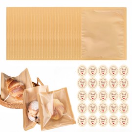 Magnoloran 200Pcs Bakery Bags with Window, Sandwich Bags, Donut Bags To Go, Grease Resistant Kraft Paper Food Pouch with 200 Paper Stickers for Treat, Snack, Cookie, Biscuits (Brown, 7.1x7.5In)