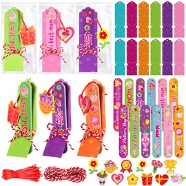 Leriton 24 Sets Mother's Day Gift Bulk Mom Emery Boards Double Sided Nail Files Mother's Day Flower Manicure Tools with 24 Emery Boards 24 Cutout 24 Cords 24 Exchange Gift Bags for Mom Party Supplies