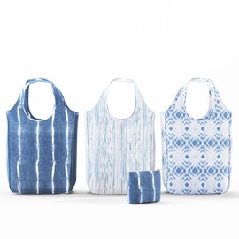 Pure Sage Reusable Grocery Bag Bundle - Stylish Shopping Bags for Groceries - Foldable Tote Bag - Indigo 3 Medium Pack