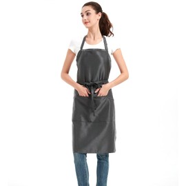 Syzornk Long Aprons for Men with 3 Pockets，Waterproof Chef Apron for Cooking, Grilling Bbq Kitchen Apron for Women, Grey, One Size