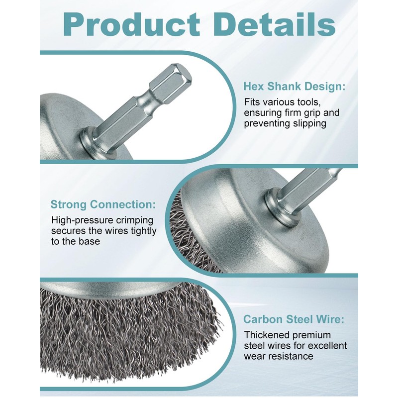 10 Pcs Wire Brush for Drill, Coarse Carbon Steel Crimping