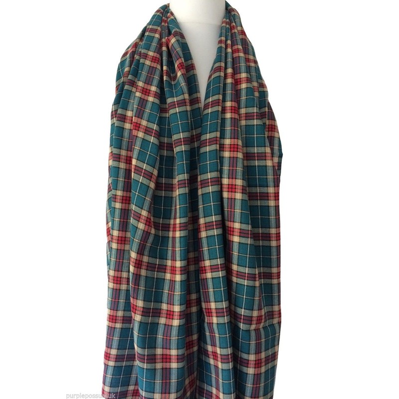 Purple Possum® Tartan Scarf Ladies Teal Blue Green Beige Red