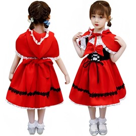 Lalapala Halloween Cosplay, Children, Girls, Costume, Kids Costume, 2-Piece Set, Mat, Ribbon Included, Little Red Riding Hood Dress, Children's Clothing, Children's Costume, Children's Costume, Party