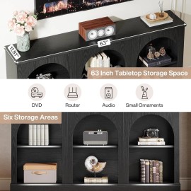 Tribesigns Black TV Stand for 55/60/65 Inch TV, Farmhouse Entertainment Center with Storage