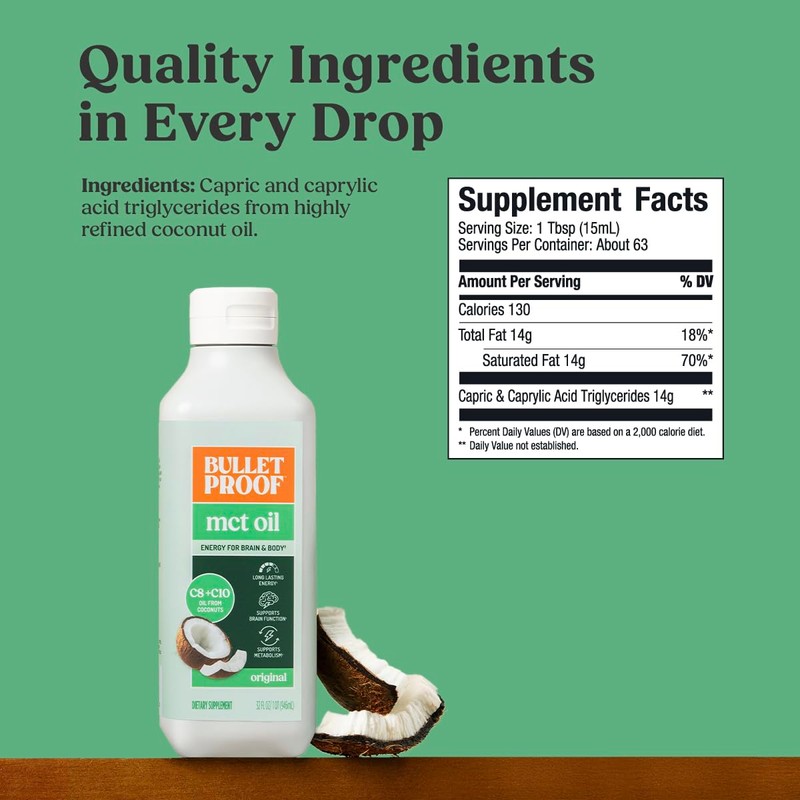 Bulletproof MCT Oil Made with C10 and C8 Oil, 32