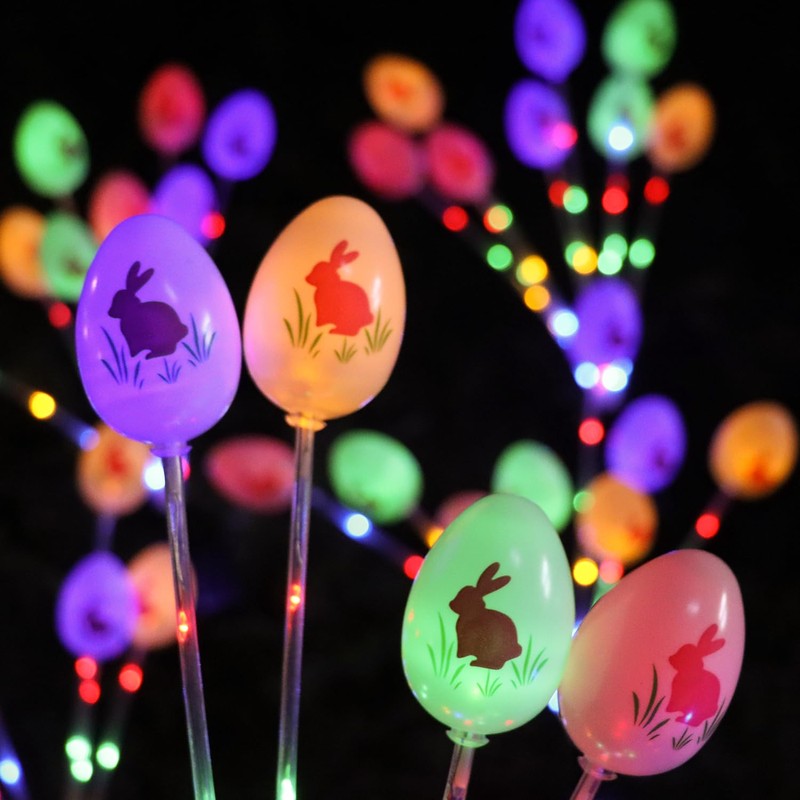 Lmtocs Solar Easter Decorations Outdoor Stake Lights, 2 Packs 16LED