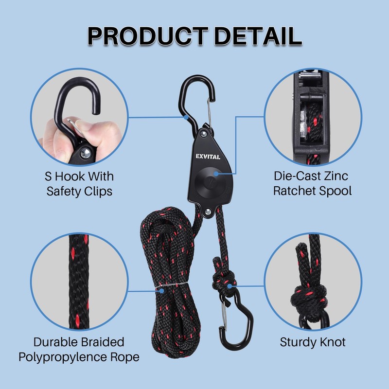 1PCS Kayak Rope Tie Down Ratchet Straps with Safety S