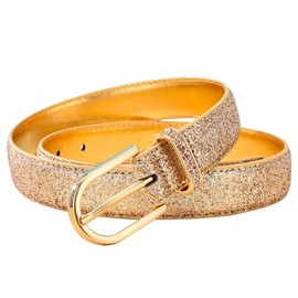 NONGFUGE Fashion Sequin Gold Waist Belts for Women Formal Dresses Jeans Glitter Sparkly Skinny Shiny PU Leather Buckle Fancy Belt for Girls Ladies