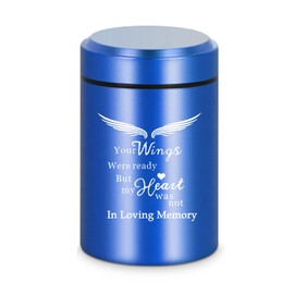 Small Keepsake Cremation Urns for Human Ashes Adult Male Female, Mini Funeral Memorial Urn Burial Urn for Ashes,Angel Wings Decorative Urns,Blue