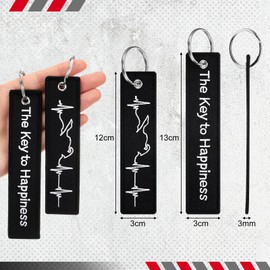 Sinmoe 2 Pieces Motorcycle Key Fob 13 x 3 cm Black Fabric Moped Keyring The Key To Happiness ECG Pattern Pendant Key Gift for Motorcycles Scooter Car