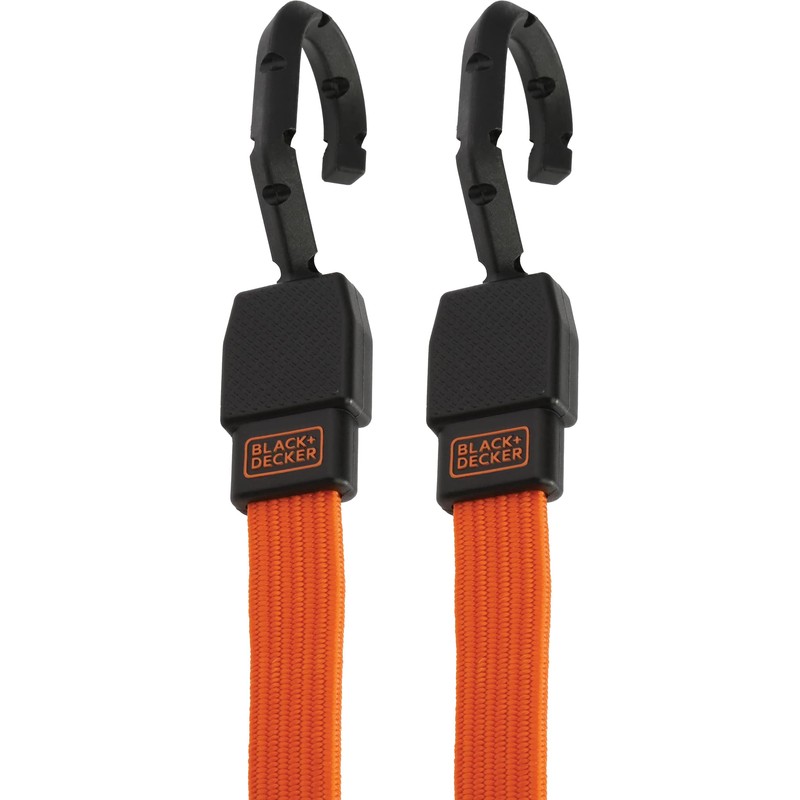 BLACK+DECKER BDX1012 Black/Orange 48" Flat Bungee Cord Straps, 2 Pack