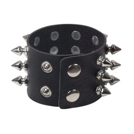 Azusa Sun Spike Rivet Wide Bracelet Metal Studded Black Faux Leather Cuff Bracelet Punk Rock Holiday Party Jewelry Gifts for Men Women