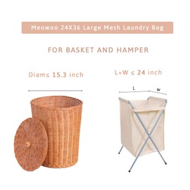 Meowoo Large Mesh Laundry Bag, 24×36inch Heavy Duty Mesh Laundry Bags Drawstring Lockable, Laundry Hamper Liner, Machine Washable, for Travel,Storage, Sports Factories, Dorms, White 1pcs