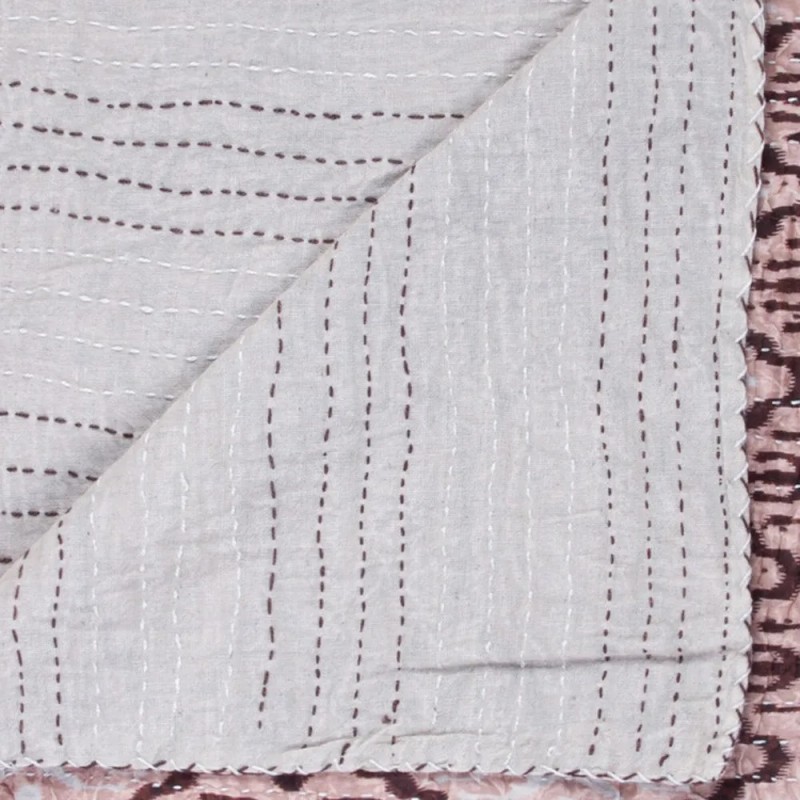 Homeroots 50" X 70" Pink and Brown Kantha Cotton Abstract