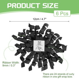 PATIKIL 4 Inch Grosgrain Curly Bows for Gift Wrapping, 6 Pcs Self-Adhesive Curly Ribbon Twist Tie Bows Christmas Burst Gift Bow for Presents Wedding Birthday Party Decorations, Black