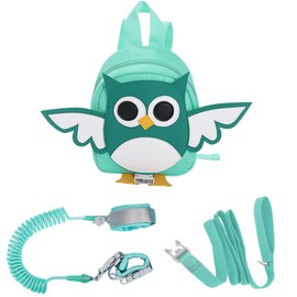 Toddler Safety Harness Backpack with Rein Baby Walking Leash Anti-Lost Safety Wrist Cuff with Lock 1.5m Children Walking Backpack-Owl-Green