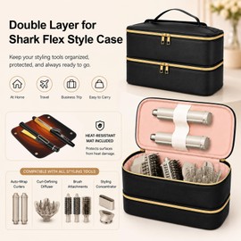 ahzske Hair Tools Travel Bag with Heat Resistant Mat for Shark Flex Style, Waterproof PU Leather Double Layer Hair Travel Case for Flat Irons, Straighteners, Curling Iron, Haircare Accessories Black