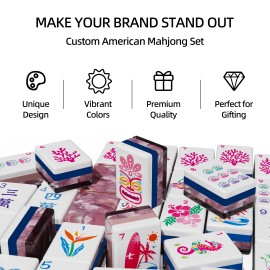 PANDATIME  Professional 160 Tiles American Mahjong Set with Colored Acrylic Racks and Pushers in Leather Box for Table GamingSize: 3.2cmX2.4cmX1.6cm