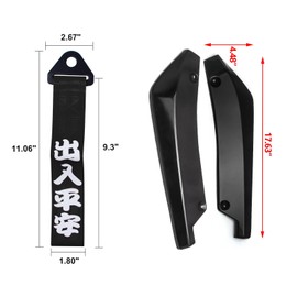 JDM Sports Black Racing Tow Strap Fit Rear Front Bumper Decorative Trailer Belt with Chinese Slogan + Rear Bumper Diffuser Side Fender Skirt Lip Splitter Guard Protector Universal (Glossy Black)