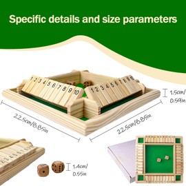 BGNXHYB Shut The Box Game, 4 Player Dice Game, Wooden Board Game with 2 Dice, Math Educational Toy, Board Games, Maths Games for Children and Adults