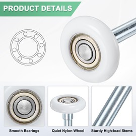 M METERXITY 2-Pack Nylon Garage Door Rollers, 1.8"/ 46mm Quiet Garage Door Wheels 4.72"/ 120mm Stem, High Load 6200zz 8 Balls Sealed Precision Bearing for Garage Doors/Flap Doors [White]