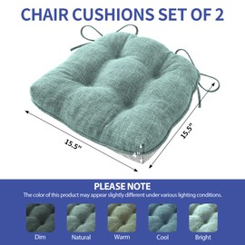 IPYNBAP Chair Cushions for Dining Chairs Set of 2, Kitchen Chair Cushions, Chair Pads with Ties Non Slip Backing, Christmas Room Decor, Tufted Memory Foam Seat Cushion 2 Pack, 15.5x15.5x4, Sage Green