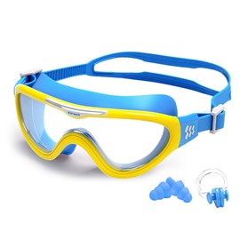 Yimserk Kids Swim Goggles for Kids 6-14, Anti-Fog & UV400 Lens, Comfortable Silicone Design with Leak-Proof Seal, Self-Adjusting Strap, Includes Nose Clip & Earplugs, Vibrant Colors with Travel Case