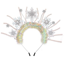 NLCAC Christmas Headband Glitter Tinsel Holiday Snowflake Head Bopper Crown Headband Santa Xmas Party Headwear Christmas Gifts for Women(Snowflake)