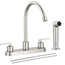 DAYONE Kitchen Faucet with Side Sprayer 2 Handle Brushed Nickel, 8 Inches 4 Holes Centerset Kitchen Sink Faucet, Pull Out Stainless Steel Sink Faucets for RV Laundry Bar with Supply Lines, DAY-CR2001