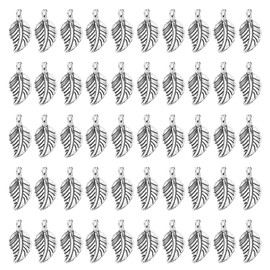 PATIKIL Leaf Pendants, 50 Pack Alloy Tree Leaf Beads Bulk Leaves Charm for Jewelry Making Bracelet Necklace Earring Keychain Style 10, Silver