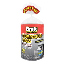 Brute Super Tuff Heavy Duty Kitchen Compactor Bags, Twist Tie Closure, White, Clean Fresh Scent with Odor Protect Technology, 20 Gallon, 20 Count