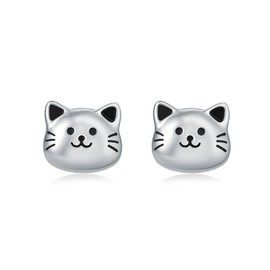 925 Sterling Silver Cat Earrings Studs Hypoallergenic Kitten Kitty Jewelry Cute Cat Lover Gifts for Women, one size, Sterling Silver, No Gemstone