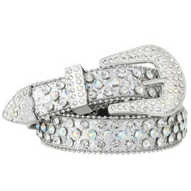 AWAYTR Kids Rhinestone Western Belt - Cowboy Cowgirl Belts with Bling Diamond Studded and Sequin Leather Belt for Jeans (80cm, #1-Silver)